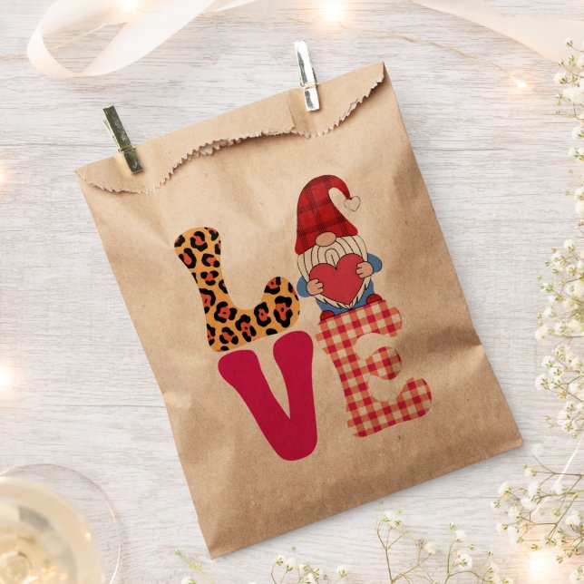 Liebe Gnome Valentinstag Red Buffalo Kariert Leopa Geschenktütchen (Ausgeschnitten)