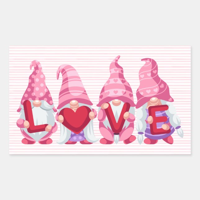 Liebe Gnomes Valentinstag Rechteckiger Aufkleber (Vorderseite)