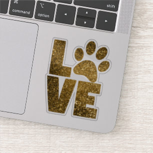 LIEBE   Gold Glitzer Paw Print Aufkleber