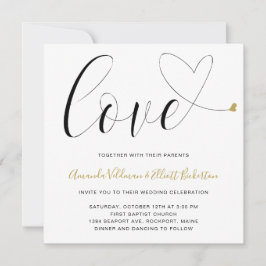 Liebe Gold Heart Black and White Modern Wedding Einladung
