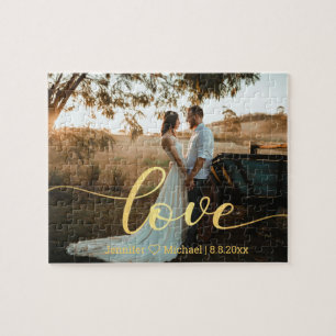 Liebe, goldchic kalligraphie Land Hochzeit Foto Puzzle