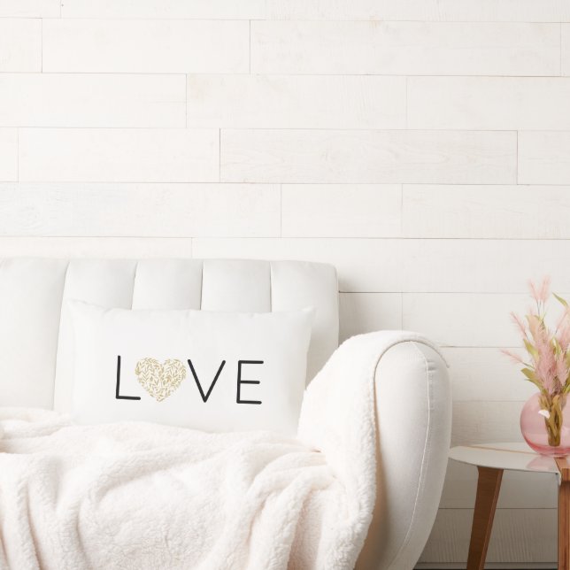 LIEBE Goldflorale Herztypografie Elegante Hochzeit Lendenkissen (Liege)