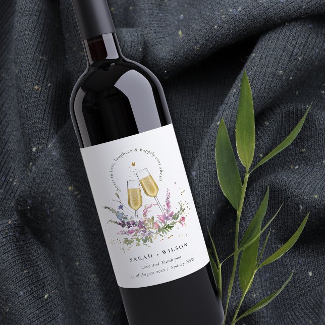 Liebe Goldweingläser Blumenzehen Weinetikett (Von Creator hochgeladen)