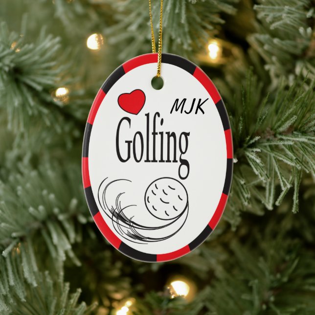 Liebe Golfing Rot und Schwarz Keramikornament (Baum)