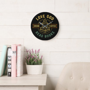 Liebe Gott Trinke Kaffee Lies Bücher Liebhaber Vin Große Wanduhr