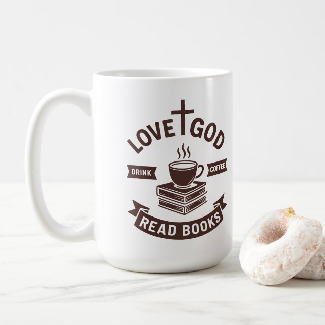 Liebe Gott trinken Kaffee Lesen Bücher Christlich  Kaffeetasse (Mit Donut)
