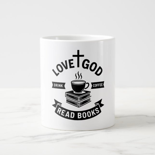 Liebe Gott trinken Kaffee Lesen Bücher Glauben Vin Jumbo-Tasse (Vorderseite)