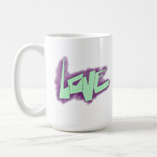 Liebe Graffiti lila grüne Minze Typografie Punkte Kaffeetasse