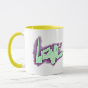 Liebe Graffiti lila grüne Minze Typografie Punkte Tasse