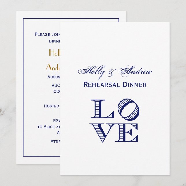 LIEBE Grafischer Text - Blau Einladung (Vorne/Hinten)