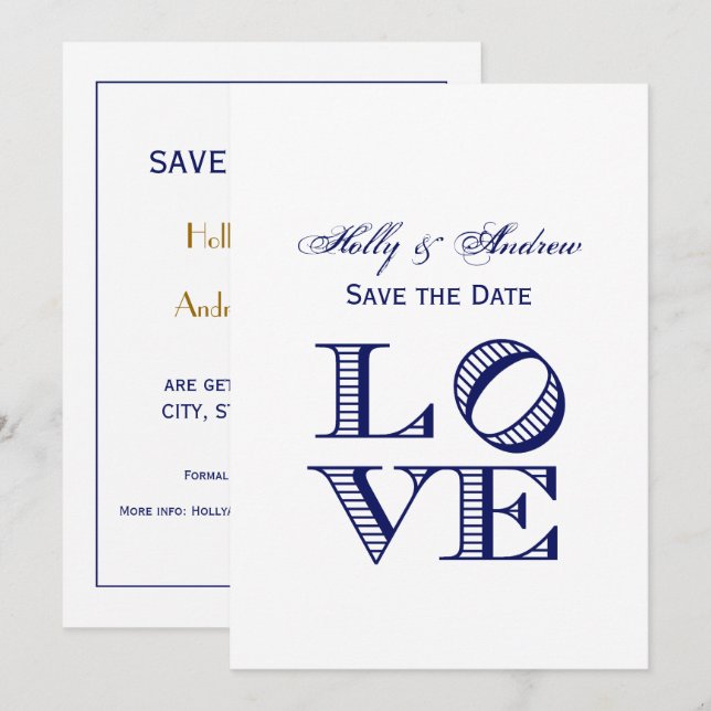 LIEBE Grafischer Text - Blau Einladung (Vorne/Hinten)