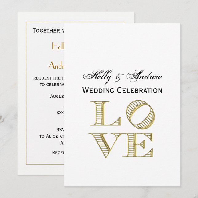 LIEBE Grafischer Text - Imitate Gold Einladung (Vorne/Hinten)