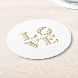 LIEBE Grafischer Text - Imitate Gold Runder Pappuntersetzer