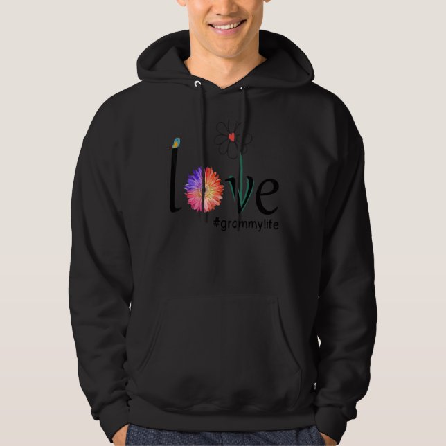 Liebe Grammylife Wasserfarbe Blume Bird Oma Mot Hoodie (Vorderseite)