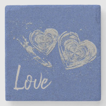 "LIEBE", Gray Hearts, Square Marmor Stone Unterset
