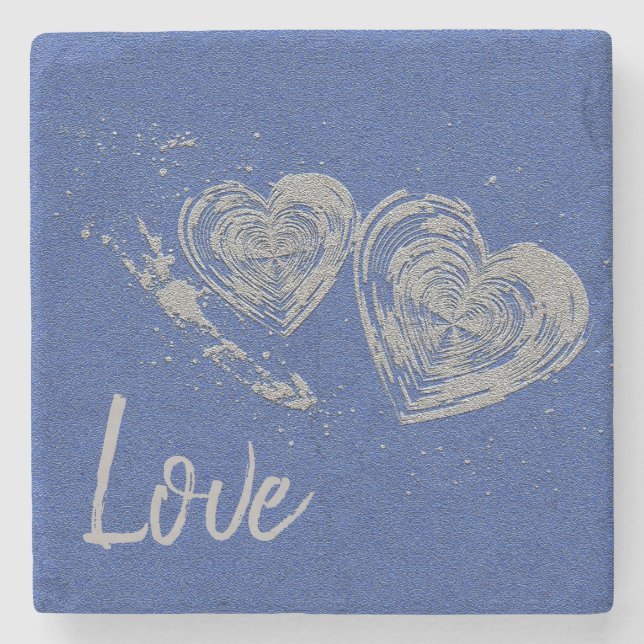 "LIEBE", Gray Hearts, Square Marmor Stone Unterset Steinuntersetzer (Vorderseite)