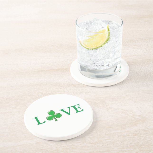 Liebe Green Clover Kleeblatt St. Patrick's Day Getränkeuntersetzer (Seite)