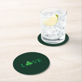Liebe Green Clover moderner St. Patrick's Day Runder Pappuntersetzer
