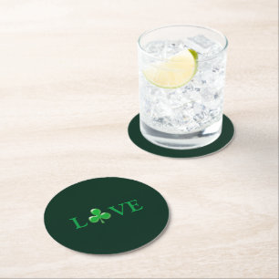 Liebe Green Clover moderner St. Patrick's Day Runder Pappuntersetzer