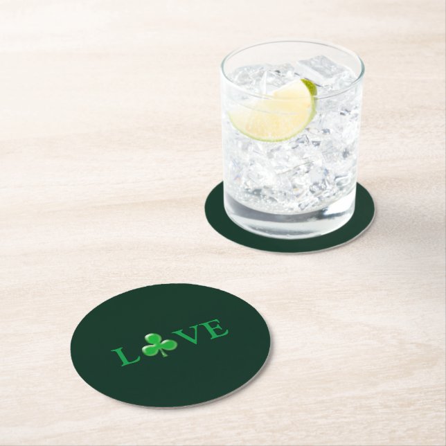 Liebe Green Clover moderner St. Patrick's Day Runder Pappuntersetzer (Vor Ort)