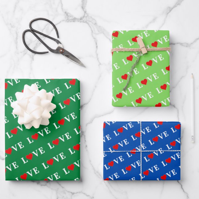 LIEBE Green Lime Green Navy Blue Geschenkpapier Set (Vorderseite)