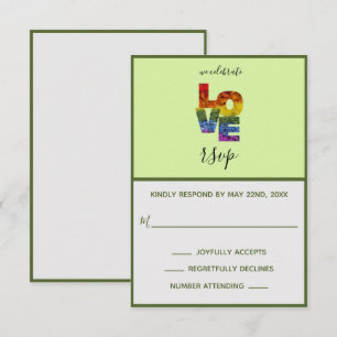 LIEBE Green Themed Same Wedding RSVP Card Karte
