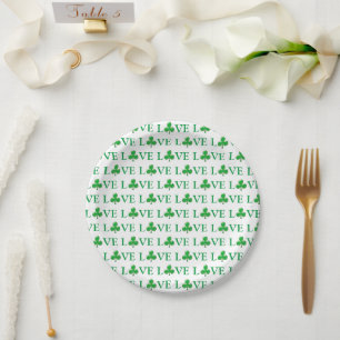 Liebe Green white Clover Kleeblatt St. Patrick's D Pappteller