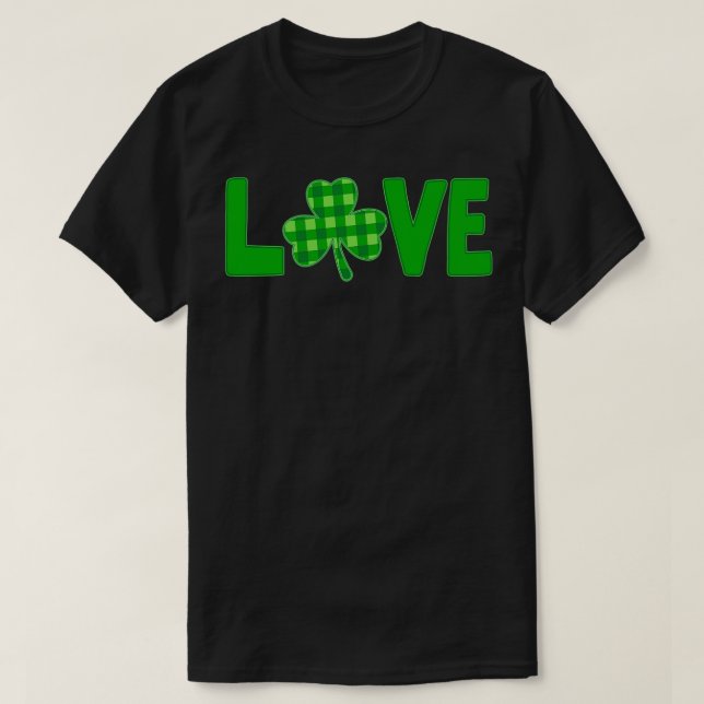 Liebe Grüne Typografie mit grünem kariertem Kleebl T-Shirt (Design vorne)