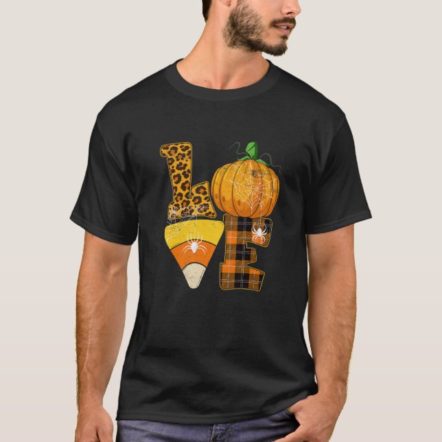 LIEBE Halloween Pumpkin Funny Mais Candy Mais Leop T-Shirt (Vorderseite)