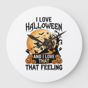 Liebe Halloween Spukhaus Mond Hexe Kürbisse_1 Große Wanduhr