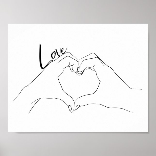 Liebe Hand Heart Line Kunst Zeichnend Niedlich Mod Poster (Vorne)