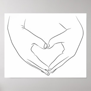 Liebe Hand Heart Line Kunst Zeichnend Niedlich Mod Poster
