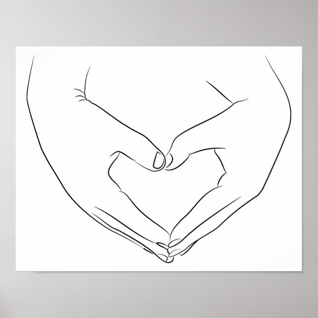 Liebe Hand Heart Line Kunst Zeichnend Niedlich Mod Poster (Vorne)