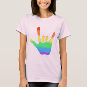 Liebe Hand in den Farben der Regenbogenmischungen, T-Shirt