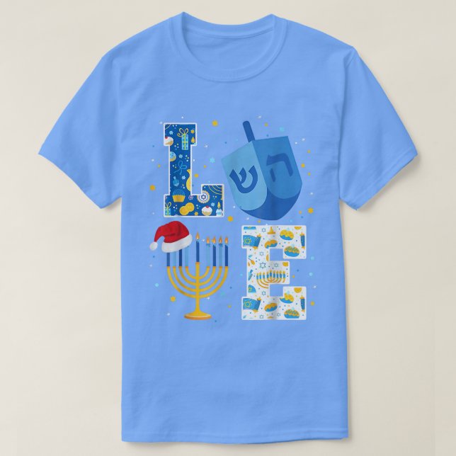 Liebe Hanukkah Dekorationen Dreidel Menorah Chanuk T-Shirt (Design vorne)