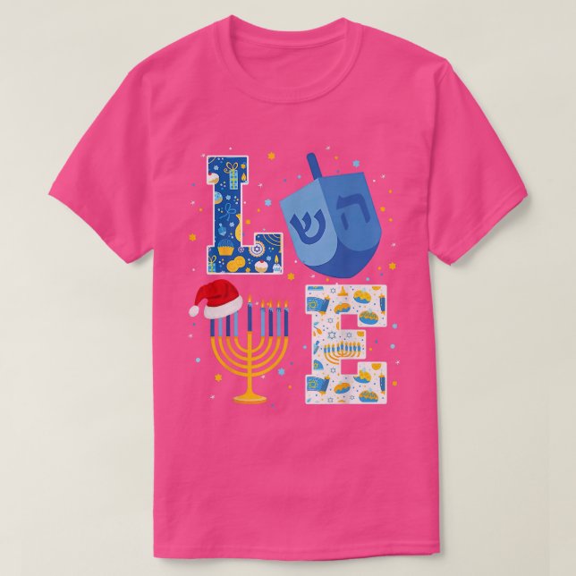 Liebe Hanukkah Dekorationen Dreidel Menorah Chanuk T-Shirt (Design vorne)