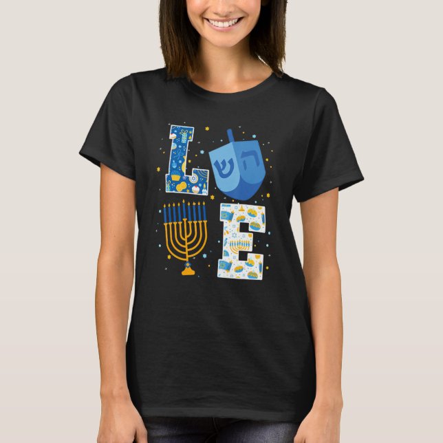 Liebe Hanukkah Dekorationen Dreidel Menorah Chanuk T-Shirt (Vorderseite)