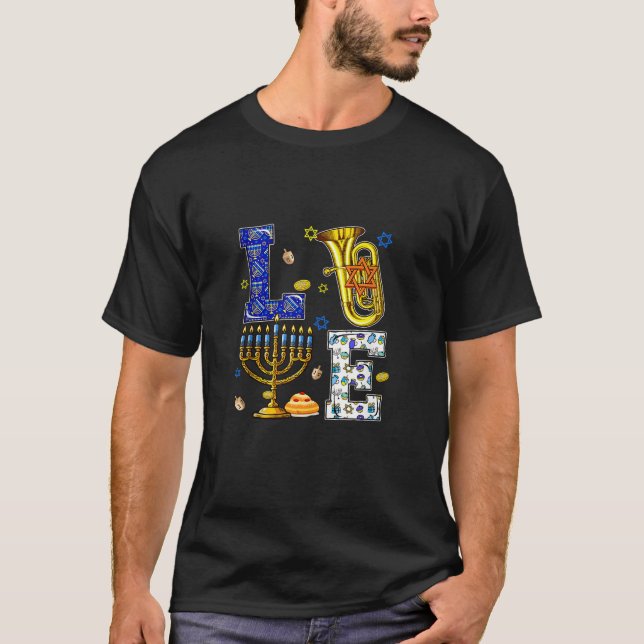 LIEBE Hanukkah Jüdische Kostüme Tuba Instrumentali T-Shirt (Vorderseite)