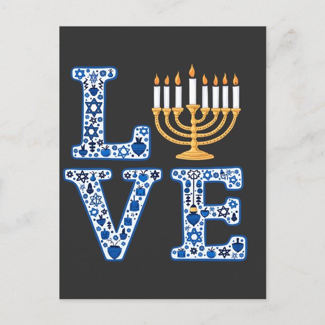 Liebe Hanukkah Jüdischer Urlaub Menorah Einladungspostkarte (Vorderseite)