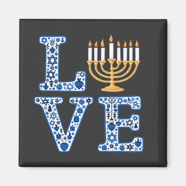 Liebe Hanukkah Jüdischer Urlaub Menorah Magnet (Vorne)