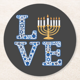 Liebe Hanukkah Jüdischer Urlaub Menorah Runder Pappuntersetzer
