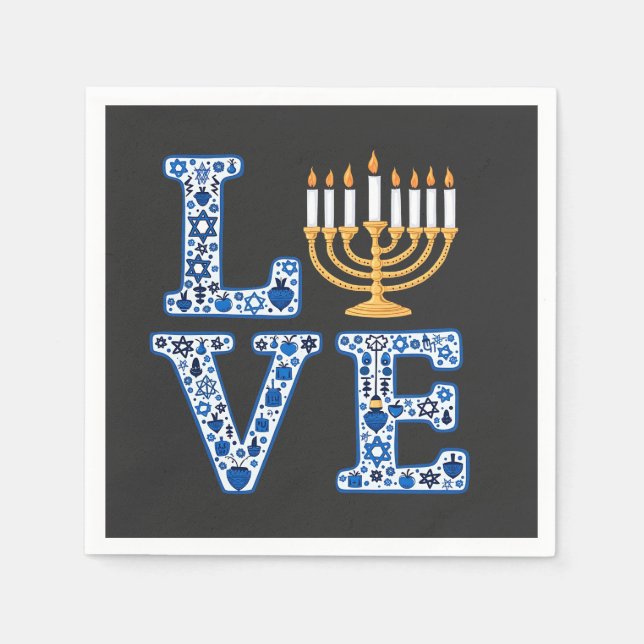 Liebe Hanukkah Jüdischer Urlaub Menorah Serviette (Vorderseite)