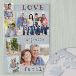 Liebe Happiness Family Blue Foto Strip Collage Puzzle