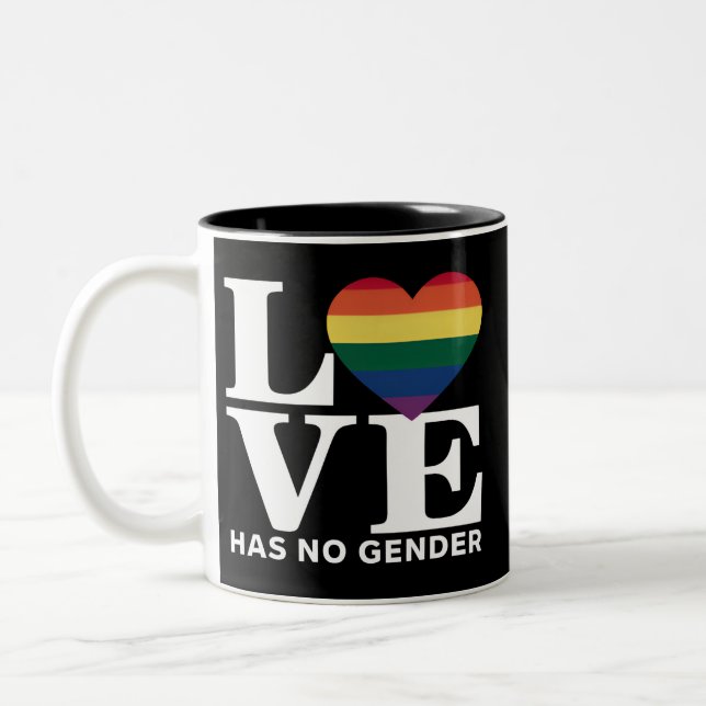 Liebe hat keinen LGBTQ-Rainbow-Pride-Monat Zweifarbige Tasse (Links)