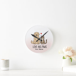 Liebe hat Pfoten | Süße minimalistische Hunde- und Runde Wanduhr