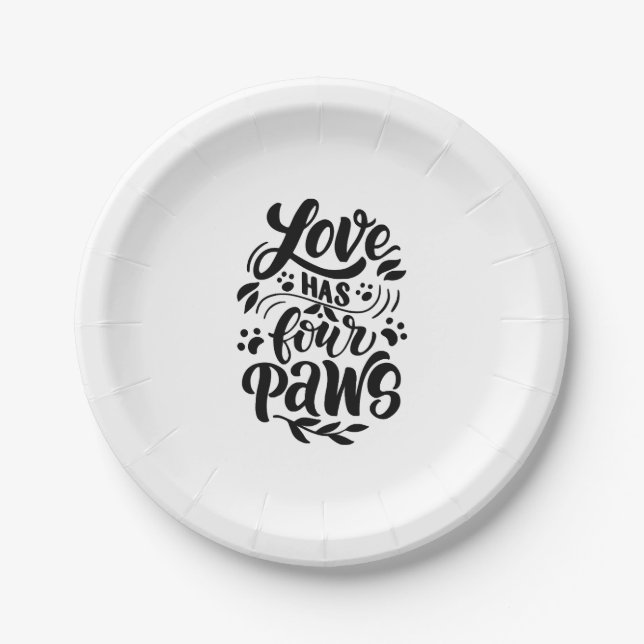 Liebe hat vier Paws Dog Lover Idee Pappteller (Vorderseite)