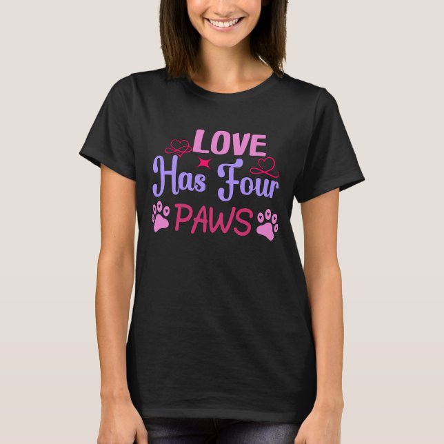 Liebe hat vier Paws Valentinstag Paar T-Shirt (Vorderseite)