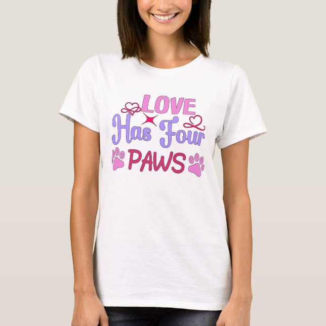 Liebe hat vier Paws Valentinstag Paar T-Shirt (Vorderseite)