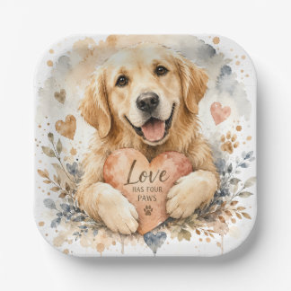 Liebe hat vier Pfoten Golden Retriever Wasserfarbe Pappteller