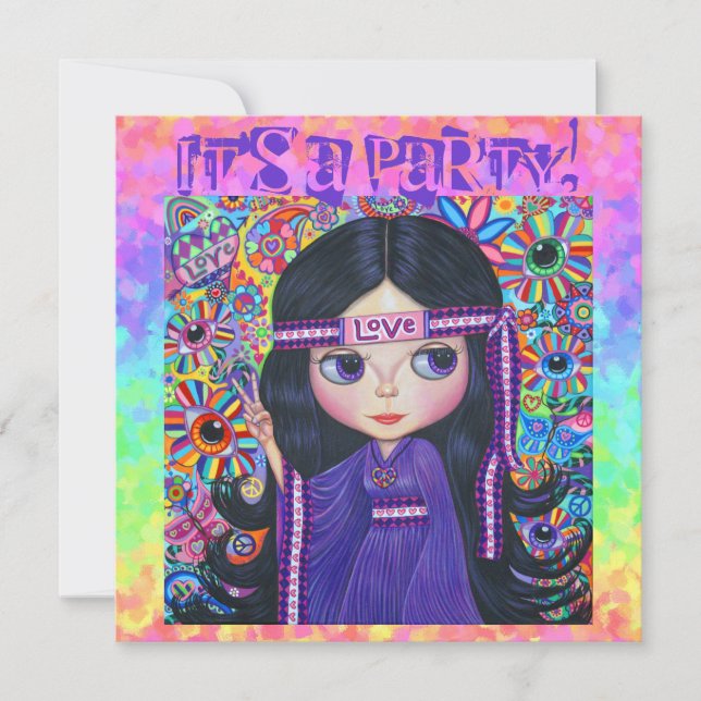 Liebe Headband Hippie Girl Doll Lila Psychedelic (Vorderseite)